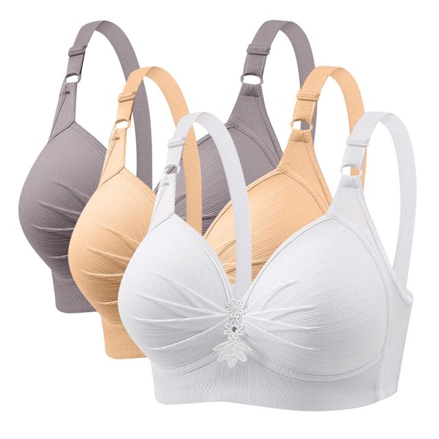 Timegard 3pc Plus Size Bras for Women Wireless Adjustable Strap Full Support Breathable Everyday Bra