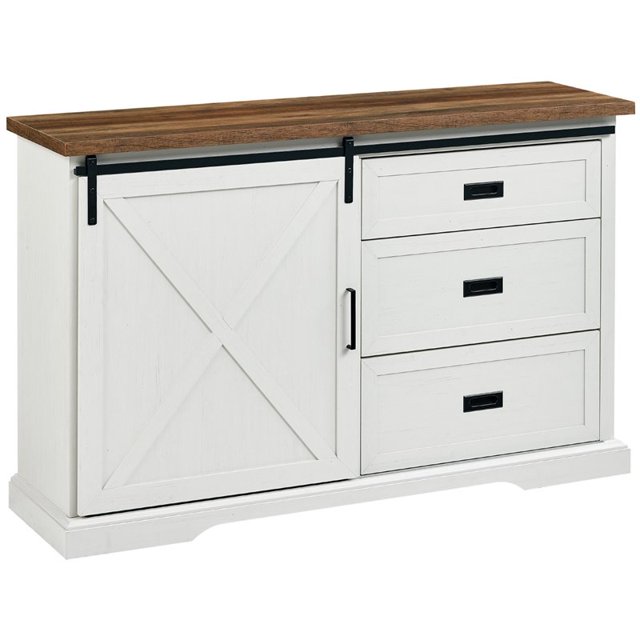 Farmhouse 56" Sliding X Barn Door Sideboard in Rustic Oak/Brushed White