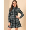 thumbnail image 4 of INSPIRE CHIC Robe Ligne A à Manches Longues à Carreaux pour Femmes avec Col Pointu et Boutons, 4 of 6