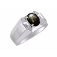 thumbnail image 3 of RYLOS Men's Rings Sterling Silver Rings Classic Designer  9X7MM Gemstone &  Diamond Ring Black Star Sapphire March Birthstone Ring Size 8, 3 of 7