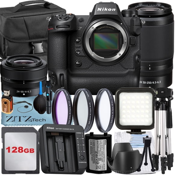 Nikon Z9 Mirrorless Camera with NIKKOR Z 24-50mm + DX 50-250mm Lens + 128GB Memory Card + Case + 3pcs Filter Kit + ZeeTech Accessory Bundle
