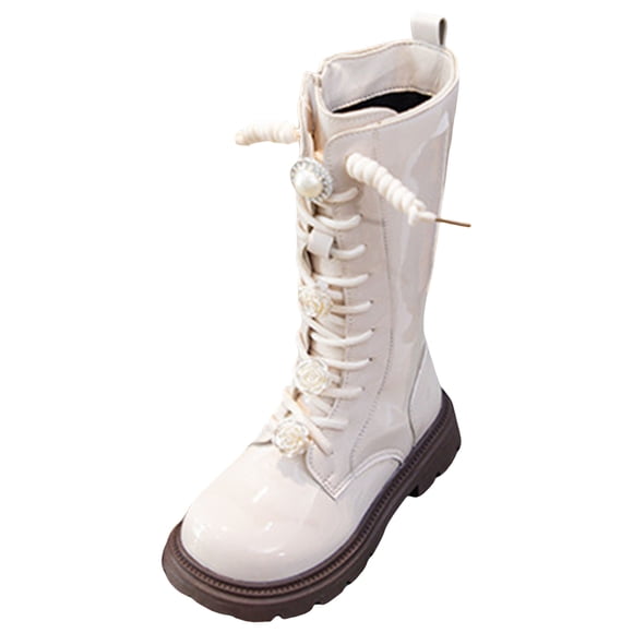 Yammkia Girls White Boots Toddler Little Boys Girls Cowboy Boots Kids Western Square Toe Riding Mid Calf Boots Size 9 (White,Toddler 9)