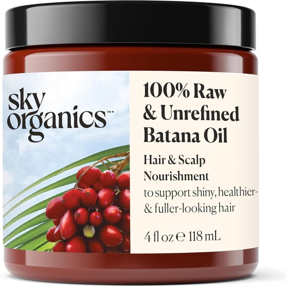 Sky Organics - Batana Oil - 100% Raw & Unrefined - Hair & Scalp Nourishment - Fatty Acids, Antioxidants, & Vitamins - Sourced from Honduras - Vegan & Cruelty Free, 4 fl oz (118 ml)