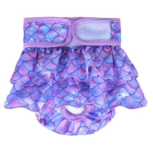 Washable Dog Diapers, Highly Absorbent Dog Diapers for Female Dogs, Dog Dresses for Dogs in Heat, Period, Incontinence, or Excitable Urination (Small, Purple Mermaid