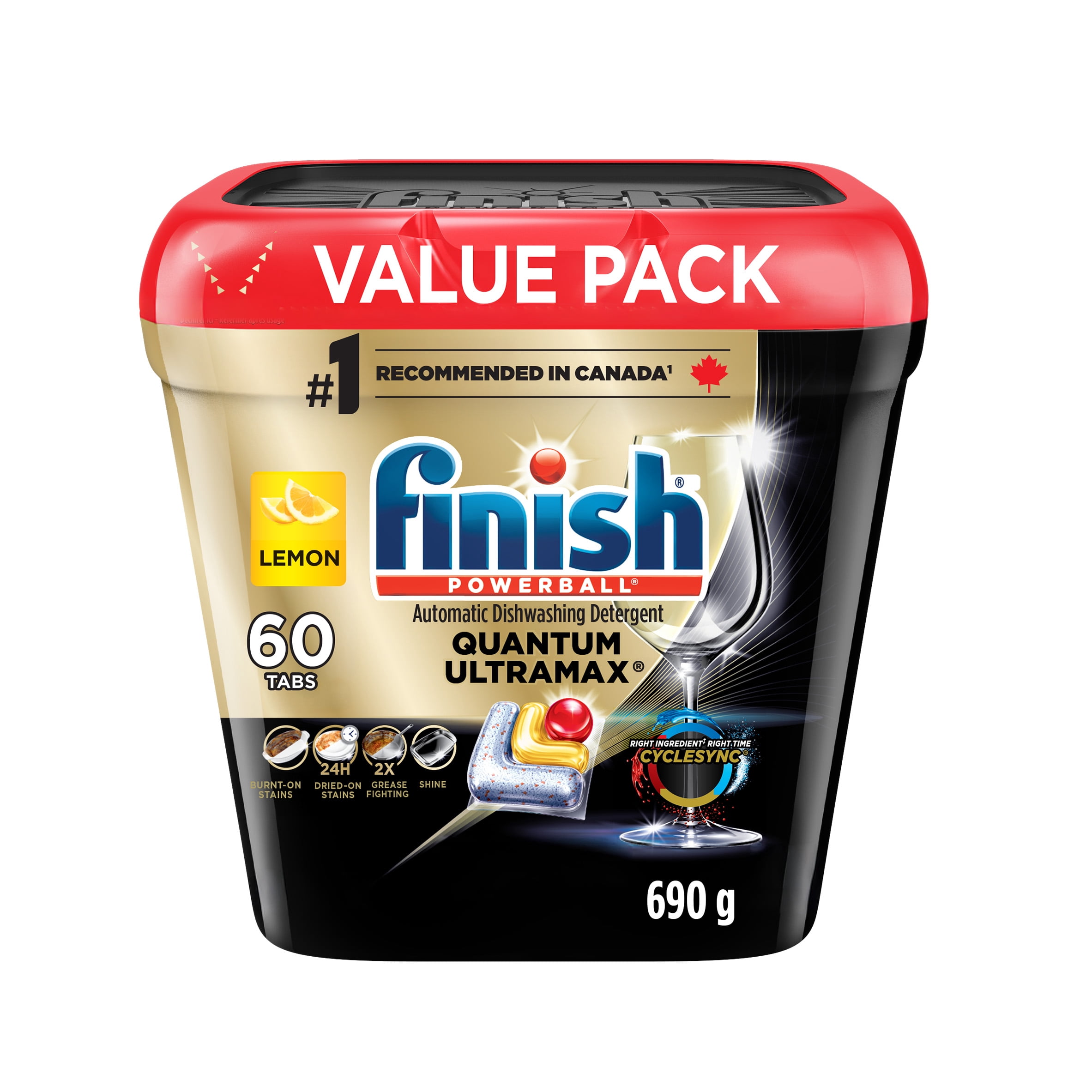 Finish® Quantum UltraMAX® Automatic Dishwasher Detergent, Lemon - Removes burnt-on stains & 24 h dried-on stains, no pre-rinse needed, 60 Tabs