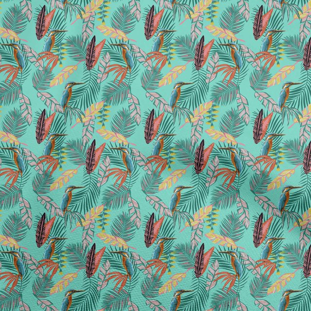 oneOone Polyester Spandex Turquoise Green Fabric Tropical Leaf Sewing Craft Projects Fabric Prints By Yard 56 Inch Wide