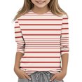 thumbnail image 1 of ShomPort Boys Girls T-Shirts 3/4 Sleeve Stripe Pattern Round Collared Lightweight Undershirt Cozy Soft Pullover Basic Layer Tees Tops, 1 of 4
