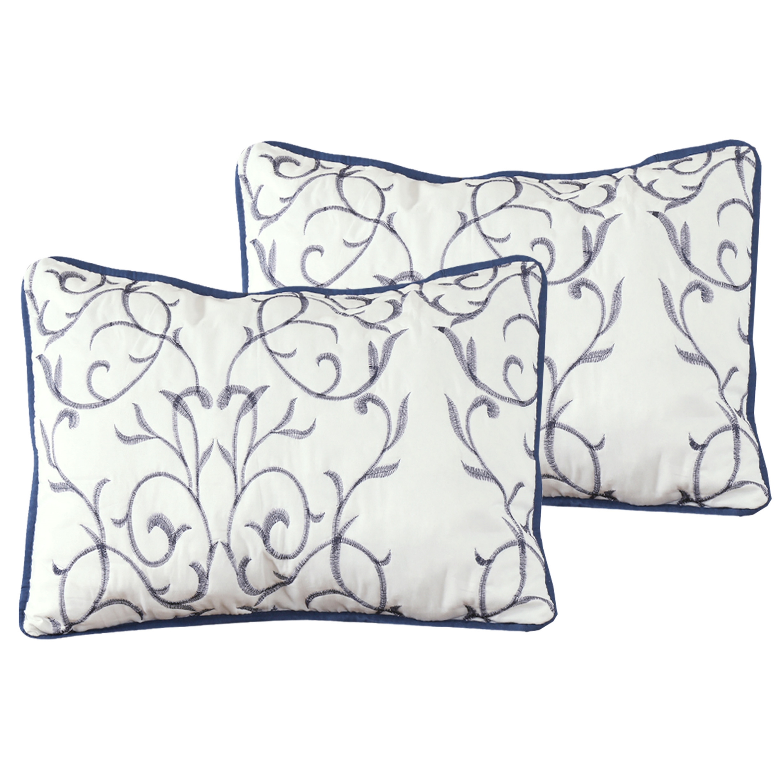 Marina Decoration Embroidered Stitching Coverlet Bedspread Ultra Soft Solid Bedding Summer Quilt Set with Quilted Sham, Navy Blue Branch Pattern
