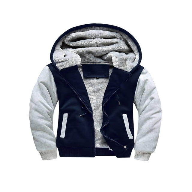 Winter Jacket for Men with Hood Contrast Color Long Sleeve Zip Sweatshirt