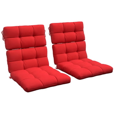 Indoor Outdoor Chair Cushion with Ties, Button Tufted, for Garden, Red