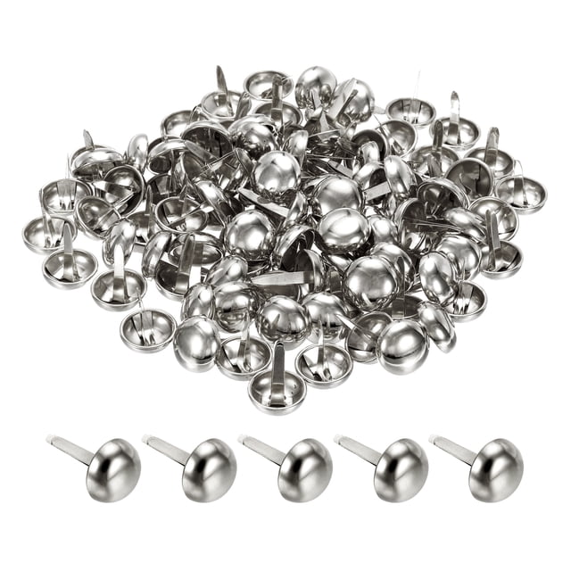 Unique Bargains 12x20mm Mini Brads Round Paper Fasteners for Art Crafting, Silver Tone 100pack