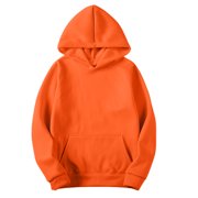 aohooy Mens Hoodie Gym Basic Hoodies Unisex Oversized Fleece Hooded Sweatshirt Solid Casual Long Sleeve Pullover Plain Sweater Orange,XXL