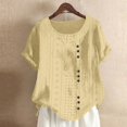 thumbnail image 2 of Mrat Half Sleeve Short Blouse à Manches Courtes pour Femmes, Mode, Couleur Unie, Confortable, Ample, Blouse à Manches Courtes, Boutonnée, Style Court Lock, Décontractée, Col Rond, Hauts, Tunique Ample Unie, P-26 Jaune TTG, 2 of 6