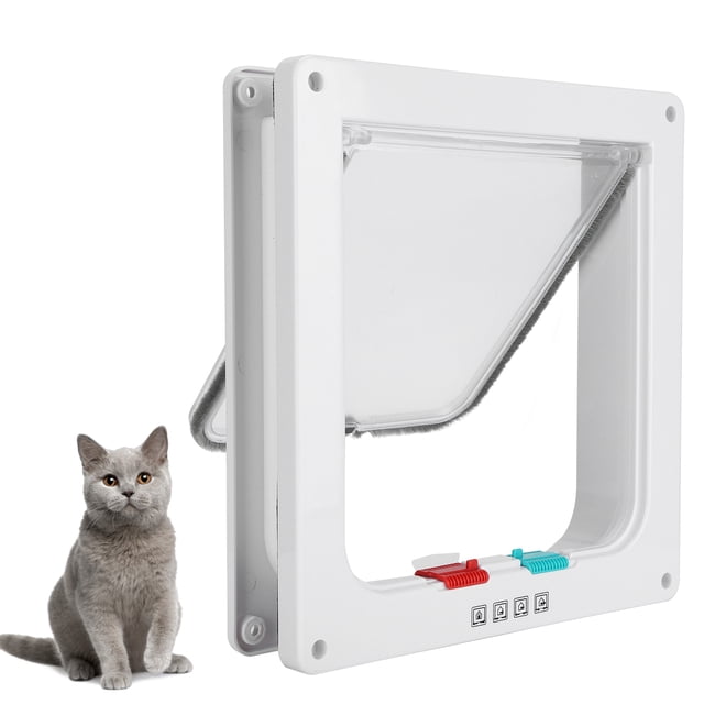 Cat Flip Door, 4 Modes de Commutation Résistant aux Intempéries Flip Door Imperméable à l'Eau en Plastique Transparent pour les Ménages pour Intérieur et Extérieur Blanc, Brun