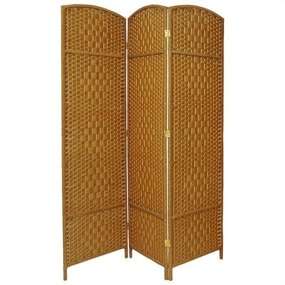 Oriental Diamond Weave 3 Panel Room Divider in Light Beige