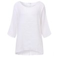 thumbnail image 2 of T-Shirt pour Femme, Couleur Unie, Haut Décontracté, Chemise à Manches Courtes, Fille, Col Rond, Blouse en Lin, Blanc, TTG, 2 of 6