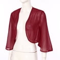 thumbnail image 3 of YUUMIN Boléro Shrug en Mousseline Douce Transparente à Manches 3/4 pour Femmes, Veste Cardigan Ouverte à l'Avant pour Robe de Soirée de Mariage, Bourgogne P, 3 of 7