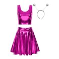 thumbnail image 1 of YONGHS Women's Alien Set Cheer Leader Outfit Metallic Crop Tank Top with Ruffle Skirt Hair Hoop Rose S, 1 of 7