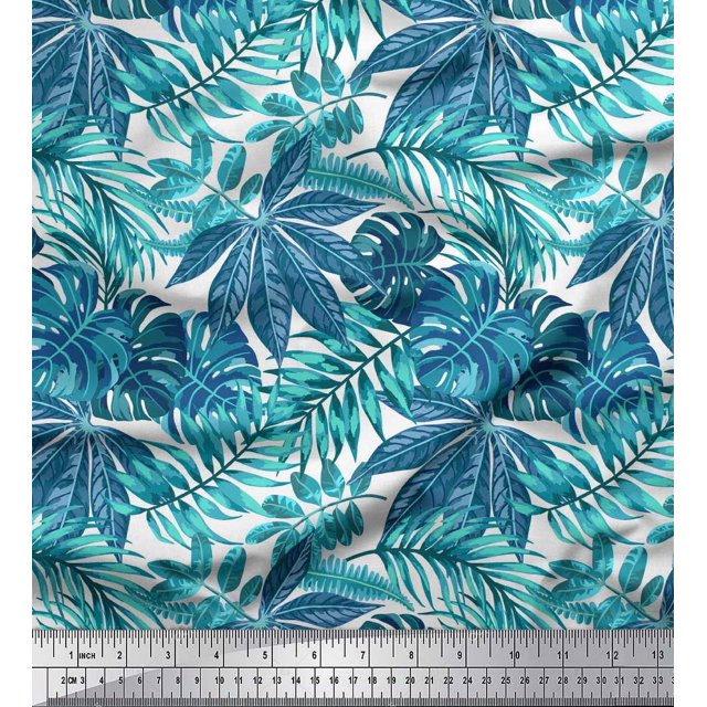 Soimoi Green Poly Georgette Fabric Tropical Leaves Fabric Prints By Yard 52 Inch Wide