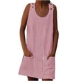 thumbnail image 1 of Penkiiy Robe Courte Sans Manches à Rayures Imprimées à Boutons à Bretelles pour Femme avec Poches Mini Tunique Robe Débardeur avec Double Poche m Rouge, 1 of 6