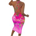 thumbnail image 4 of CEHVOM Women Fashion Print Color Halter Fishnet Round Neck Dress Long Dress, 4 of 6