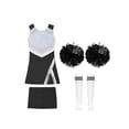 thumbnail image 3 of Oyolan Filles Enfants Ensemble 4 Pcs Costume de Cheerleading avec Shorts Pompons Chaussettes Ensemble Robe de Danse de Lycée Tenue de Cheerleader A Blanc 4, 3 of 5