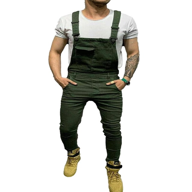 Mens Denim Bib Suspenderdres Jeans Jumpsuit Pant Tirantes Rompers