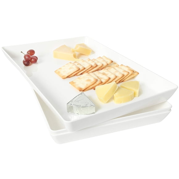 Youngever Ensemble de 3 Plateaux de Service en Plastique, Plat de Service pour Fêtes, Matériau ABS Robuste, 15 Pouces x 10 Pouces (Blanc)