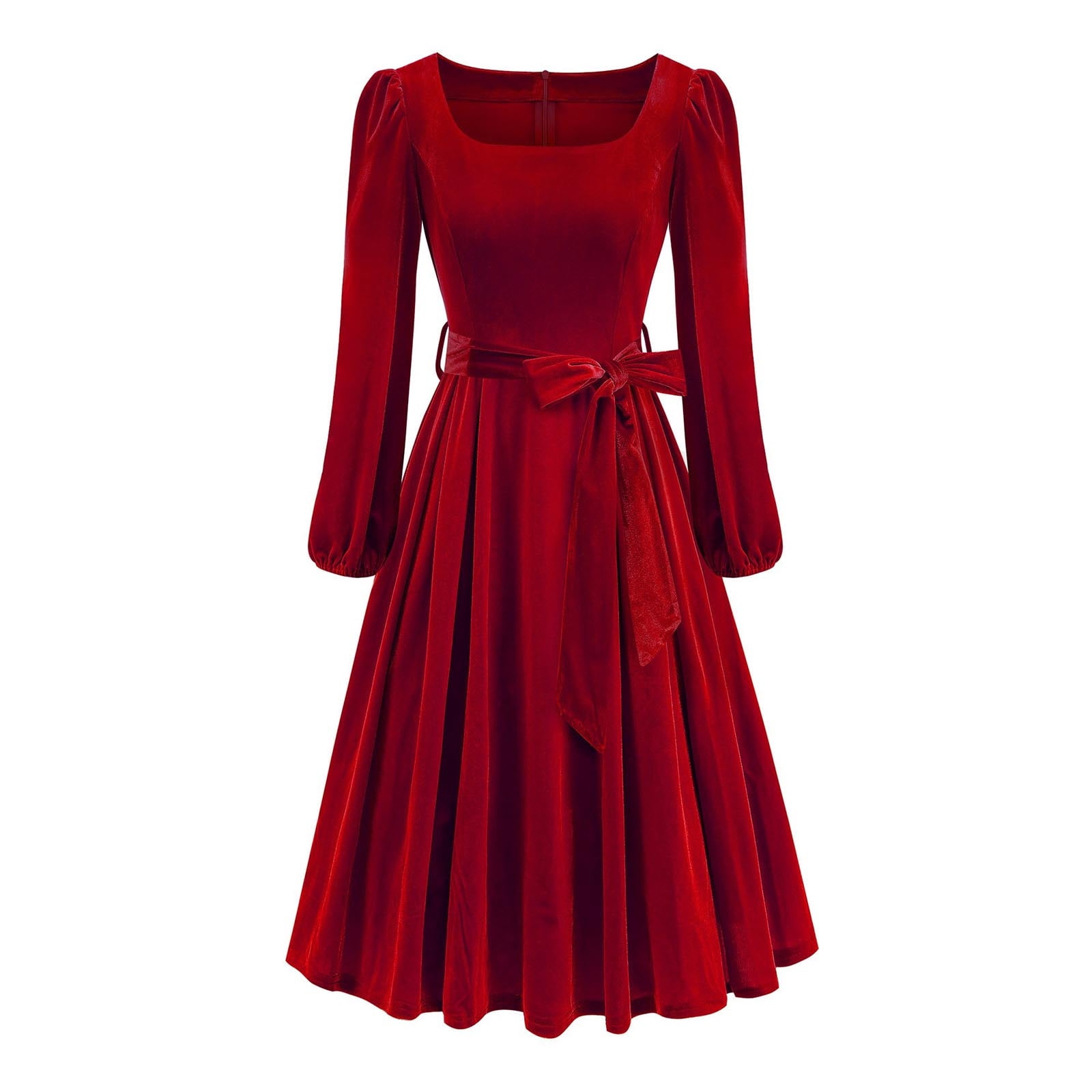 ladies smart dresses with sleeves Holiday Saving! HVOBTTY Women's Long Sleeve Formal Elegant Dresses, Ladies' Winter Vintage Golden Velvet Long-sleeved Crew-neck Dress Formal Dress Red, XL USLD-2023-08-31 00:00:00 -0700