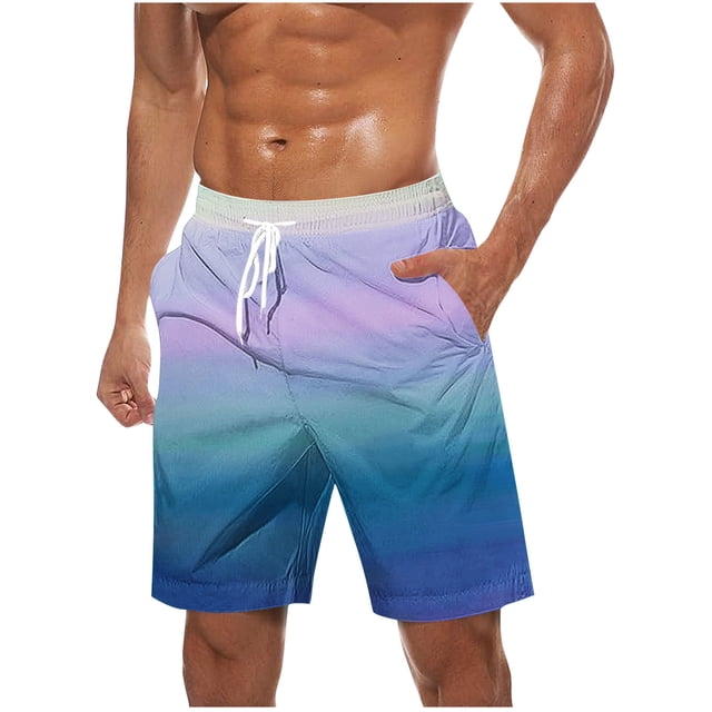 Plebaso Beach Shorts for Men Gradient Print Casual Shorts Drawstring Lightweight Summer Fashion Shorts