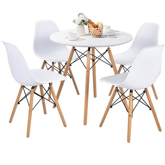 Costway Dining Table Set Modern 5 PCS For 4 Round Dining Room Table Set W/Solid Wood Leg