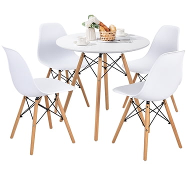Costway Ensemble de Salle à Manger Moderne 5 Pcs pour 4 Ensemble de Table de Salle à Manger Ronde avec Pied en Bois Massif