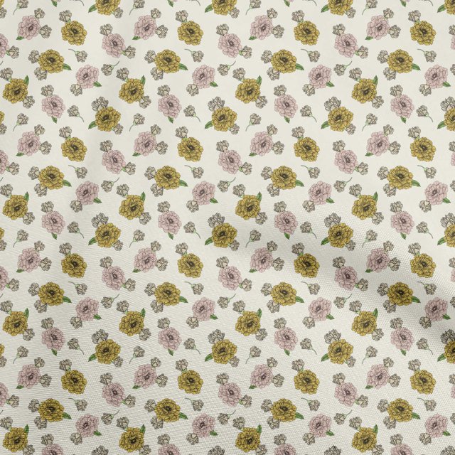 oneOone Velvet Light Yellow Fabric Floral Craft Projects Decor Fabric Printed By The Yard 58 Inch Wide
