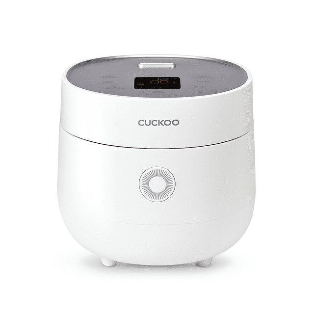 CUCKOO CR-0375F 3-cup (uncooked) Micom rice cooker in white with a modern, compact design. Features a touch-screen control panel on the top lid, a nonstick inner pot, and a detachable inner lid for easy cleaning. Offers 10 menu options, including oatmeal, brown rice, and multi-grain, with Fuzzy Logic technology for precise cooking. Ideal for small meals or side dishes, serving up to 6 cups of cooked rice.