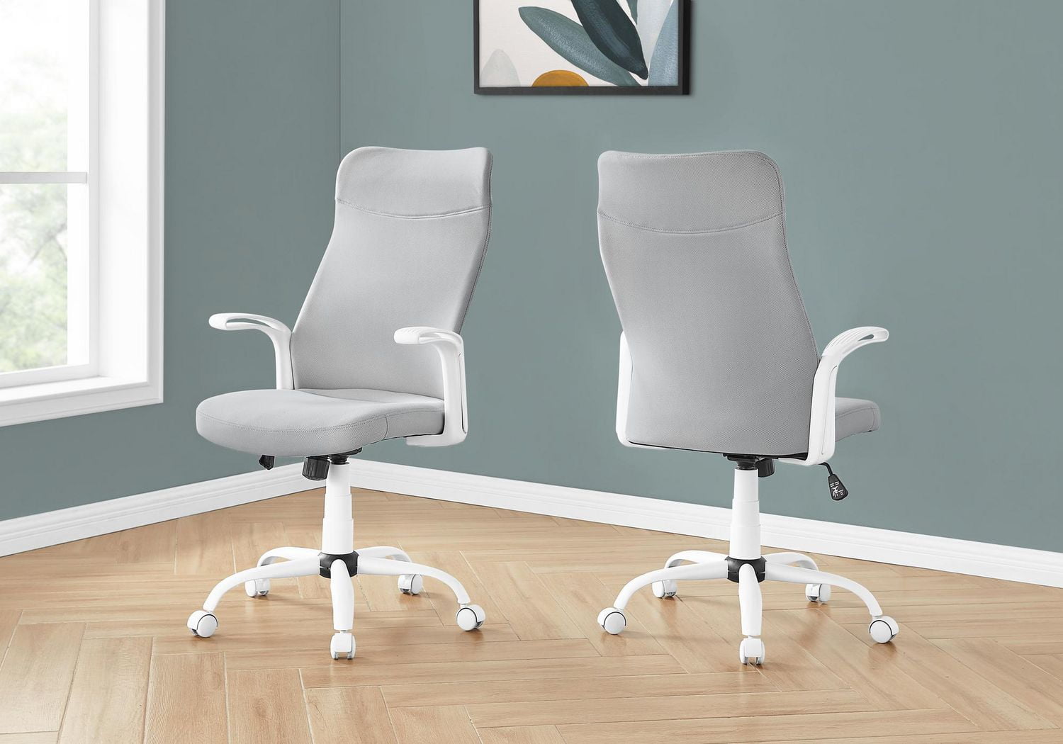 Monarch Specialties Chaise De Bureau, Hauteur Ajustable, Pivotant, Ergonomique, Appuis-bras, Bureau, Travail, Métal, Engrener, Blanc, Gris, Contemporain, Moderne
