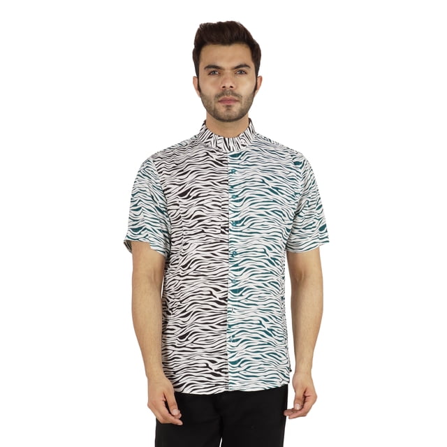 Inkmeso Regular Fit Designer Mandarin Collar Shirt For Men's Printed Patch Pocket Shirts