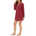 thumbnail image 4 of INSPIRE CHIC Chemise de Nuit à Manches Longues pour Femme, Col à Revers Cranté, Boutonnée, TP Rouge, 4 of 6