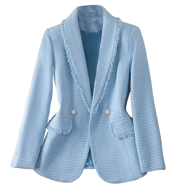 Manteaux en Tweed d'Élasthanne à Col Roulé Bleu Royal pour Femmes Automne Hiver à Manches Longues Travail Bureau Modestes Détente Unis Vestes Blazers Vêtements d'Extérieur Dames à Boutons 2025 Vêtements Y2K TTG