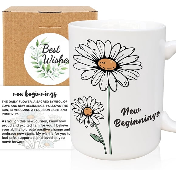 YINCUO Farewell Gifts Retirement New Beginnings 15Oz Mug Leaving Job Divorce Going Away Good Luck Graduation Home House Warming Congratulations Present Daisy Coffee Cup for Coworker Friend Women