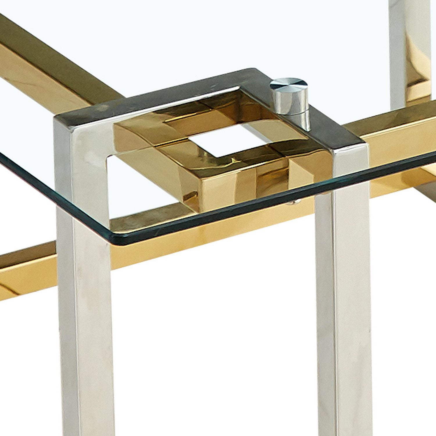 Contemporary Rectangular Glass & Metal Coffee Table in Silver & Gold