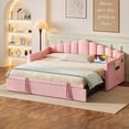 thumbnail image 1 of Noble House Twin Upholstered Daybed,Adjustable Pop-Up Trundle with USB/Type-C Ports & Side Pockets,No Box-Spring,Pink, 1 of 7