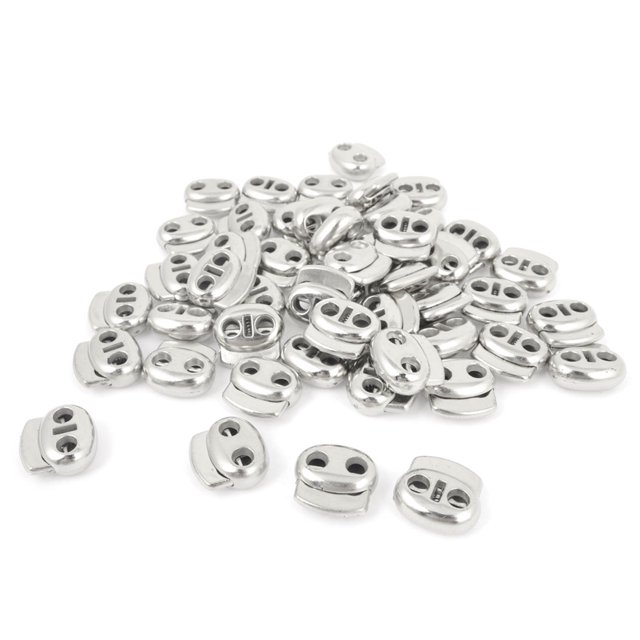 Unique Bargains Silver Tone 4.5mm Dia Two Holes Spring Lanyard Cord Locks Toggles 50 Pcs
