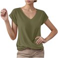 thumbnail image 1 of Summer T Shirts for Women V-Neck Short Sleeve Casual Tops Solid Color Basic Tees, 1 of 4