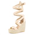 thumbnail image 1 of BLISSFUL STEP Sandales pour Femmes en Faux Suède à Plateforme Compensée à Lacets à Bout Ouvert Beige 8,5, 1 of 1