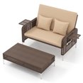 thumbnail image 1 of Gymax Causeuse en Osier 2 Pcs et Pouf de Rangement avec Dossier à 4 Niveaux et Coussin Doux Beige, 1 of 9