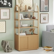 Beautiful Fluted 3-Shelf Bookcase with Storage Cabinet by Drew Barrymore, Warm Honey Finish, for Adults