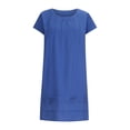 thumbnail image 4 of DPTALR Women's Cotton And Linen Crewneck Loose Short Sleeve Solid Mini Dress, 4 of 8