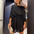 thumbnail image 2 of Robe à Manches Longues pour Femmes Mode pour Femmes Col Ras du Cou à Paillettes Robe Courte Unie à Manches Longues Robe de Soirée Robe Formelle, 2 of 9