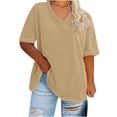 thumbnail image 2 of Jsaierl Womens Plus Size Loose Casual Tops Solid Color Summer V Neck T-Shirts Daily Simple Short Sleeve Blouses, 2 of 4