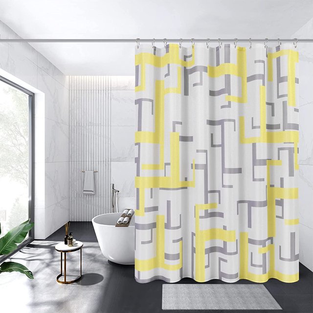Yellow Shower Curtain for Bathroom,Abstract Modern Shower Curtain for Bathroom Decor,Waterproof Waffle Textured Fabric Standard Shower Curtain for Bathtub,72 Inch Length Butter Pale Yellow